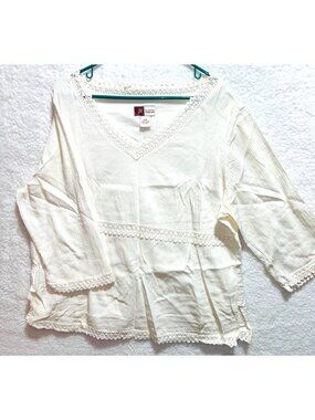 JM Collection Womens White Boho Style Crochet Trim Cotton Blouse16W